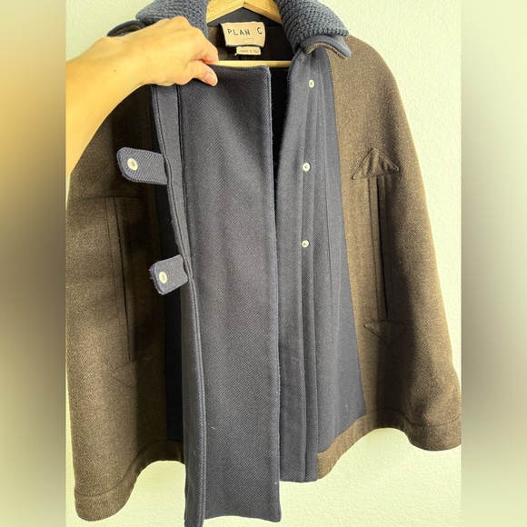 PLAN C Roll-neck Wool Cape Jacket In Brown Sz 38 = US 4 - Picture 9 of 15